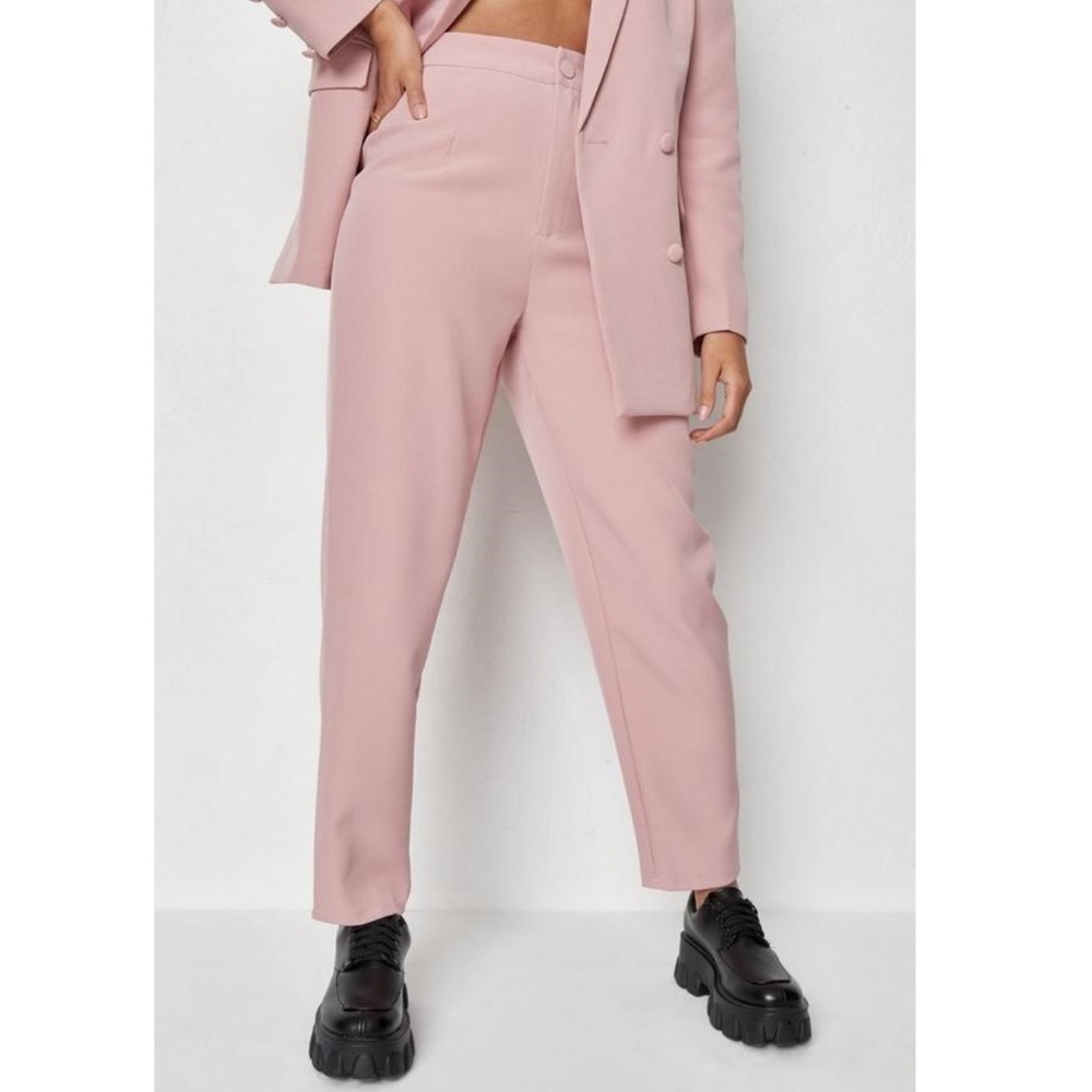Dusky Pink Tailored Carrot Leg Trousers